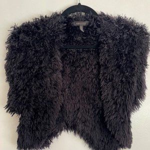 BCBGMAXAZRIA - Black Fuzzy Short Sleeve Crop Jacket